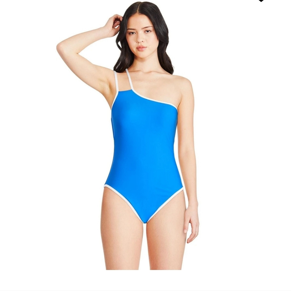 (M) NWT Reebok One-Shoulder Blue Swimsuit One Piece Modest Classic Vacation Swim